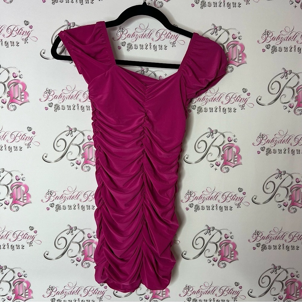 Cheryl creation dress rutching cinch bodycon stretchy Elegant Pink Ruched